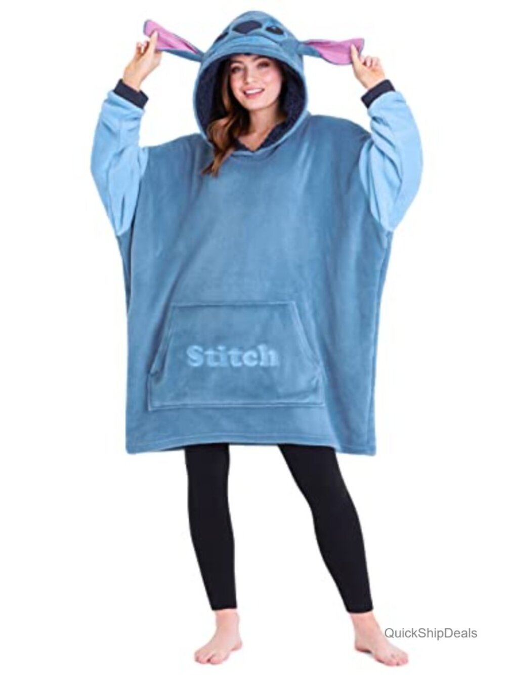 Oversized Fleece Hoodie Blanket Sherpa Lined Poncho One Size